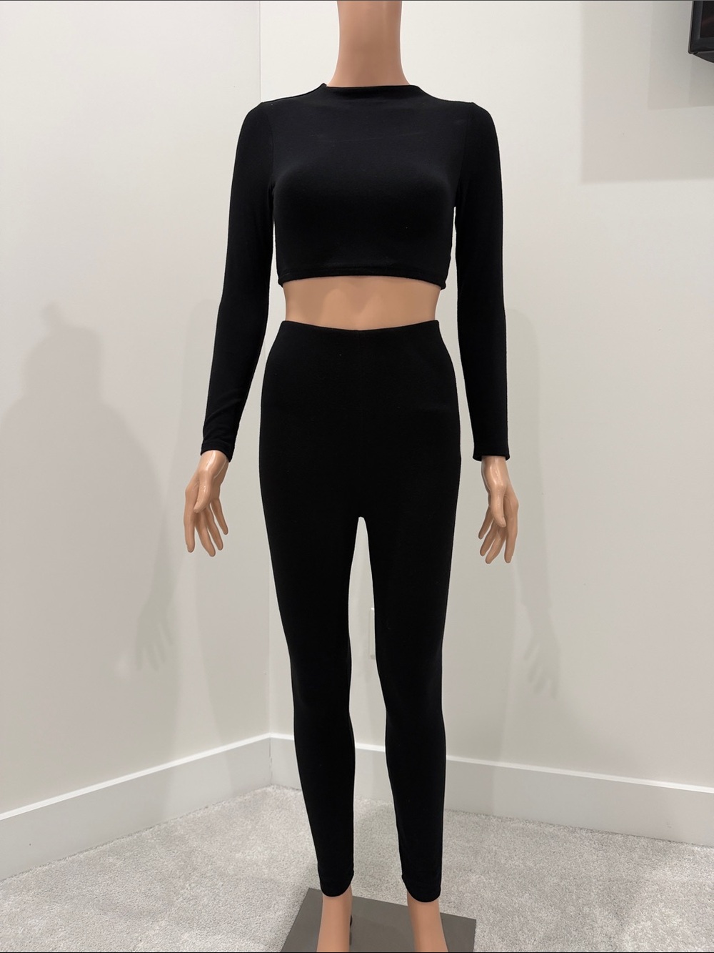 High-Waist Black Leggings with Matching Cropped Top